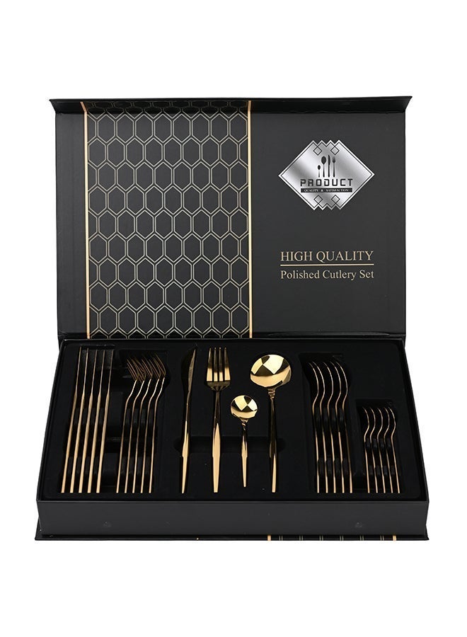 أولييرو طقم أدوات طعام متين وأنيق مكوّن من 24 قطعة لراحة استخدام ومائدة أنيقة – ذهبي - Image 3